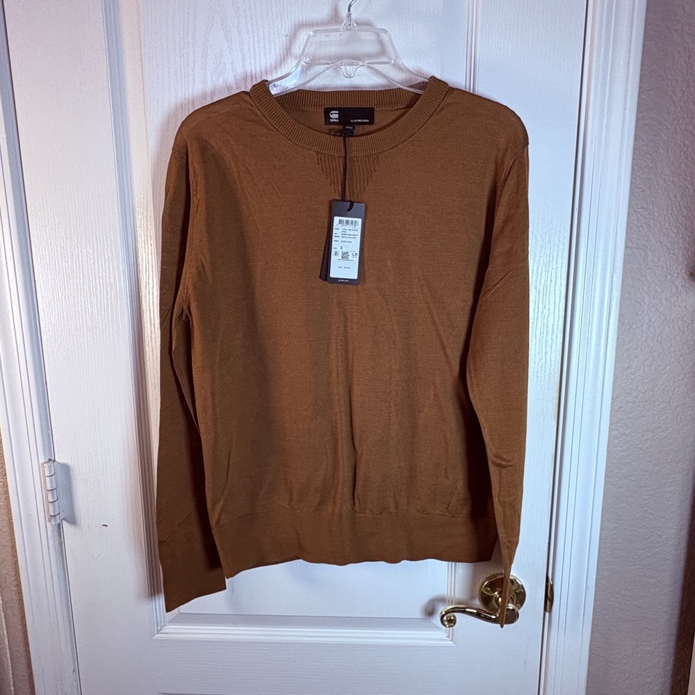 G-Star Raw Women's Fine Elton Knit Top S NWT Ocre Long Sleeve R-Neck‎ MSRP $150